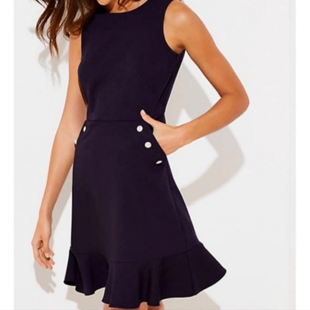 NWT, Ann Taylor LOFT, Black Dress, Flounce Hemline, Pearl Pocket Detail, Size: 2